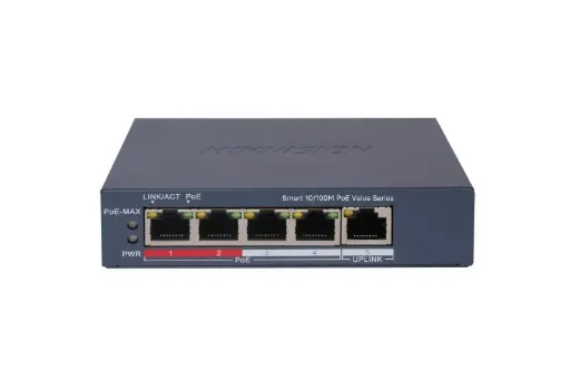 Hikvision DS-3E1105P-EI/M - Switch PoE, 4 Puertos , Fast Ethernet PoE, 1.2Gbps